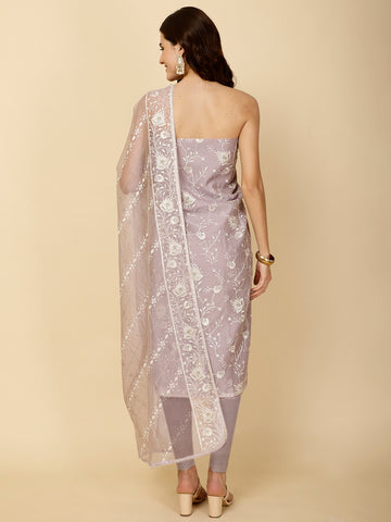 Resham Floral Embroidery Cotton Unstitched Suit Piece With Dupatta