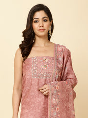 Printed Chanderi Unstitched Suit Piece With Dupatta