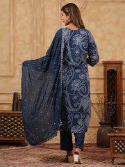 Printed Muslin Kurta With Pants & Dupatta