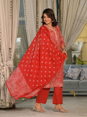 Leheriya Printed Cotton Suit Set With Dupatta