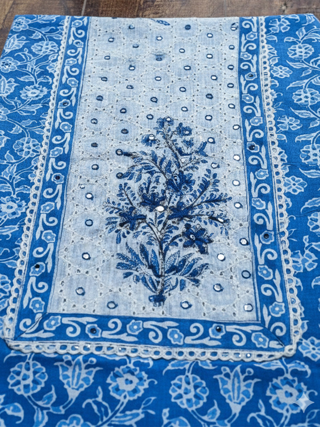 Embroidered Cotton Blend Unstitched Suit With Pant &amp; Dupatta