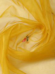 Embroidered Chanderi Mustard Unstitched Suit With Pant & Dupatta