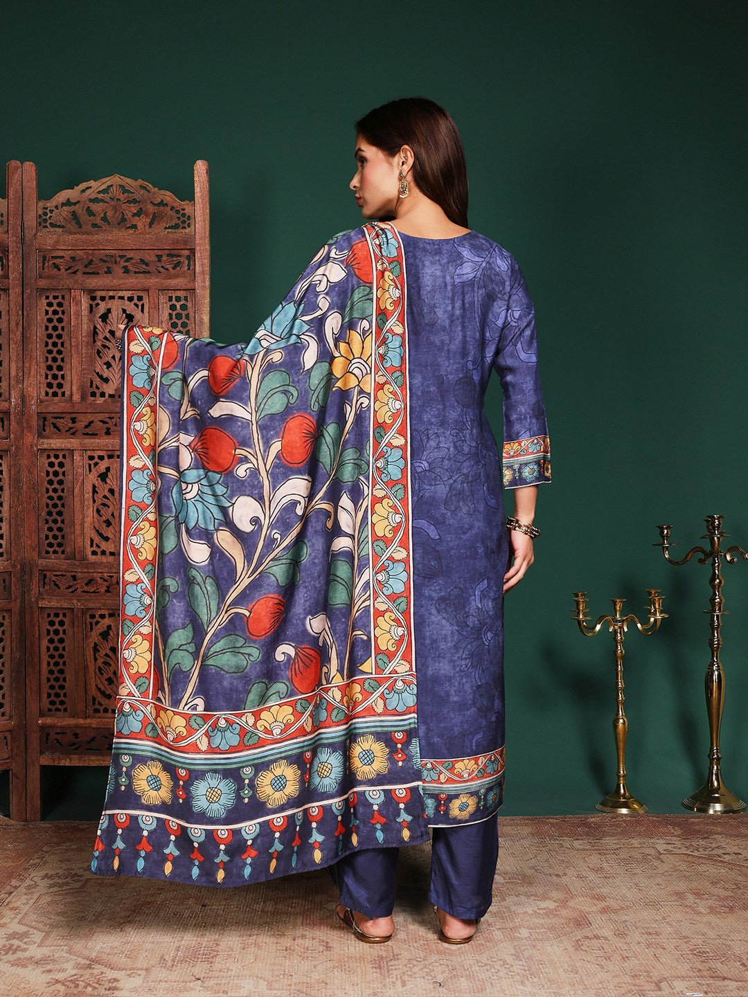 Floral Printed Muslin Kurta With Pant &amp; Dupatta