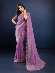 Stone Embroidery Chinon Saree