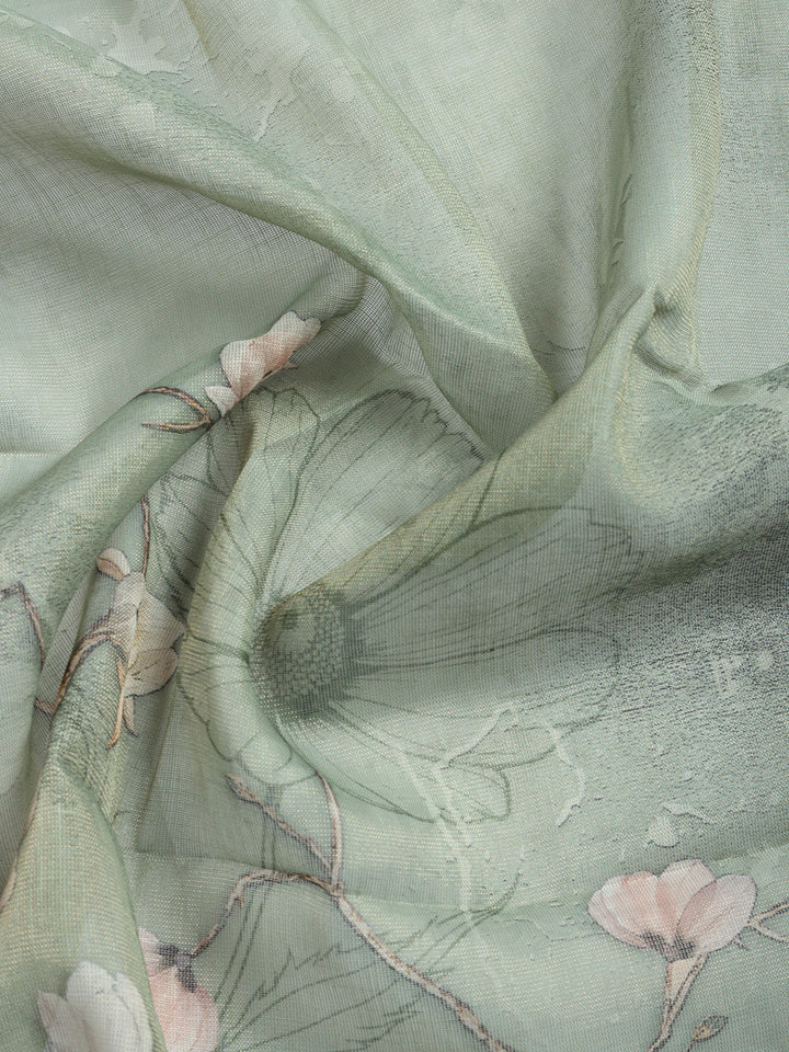 Printed Linen Blend Unstitched Suit With Pant &amp; Dupatta
