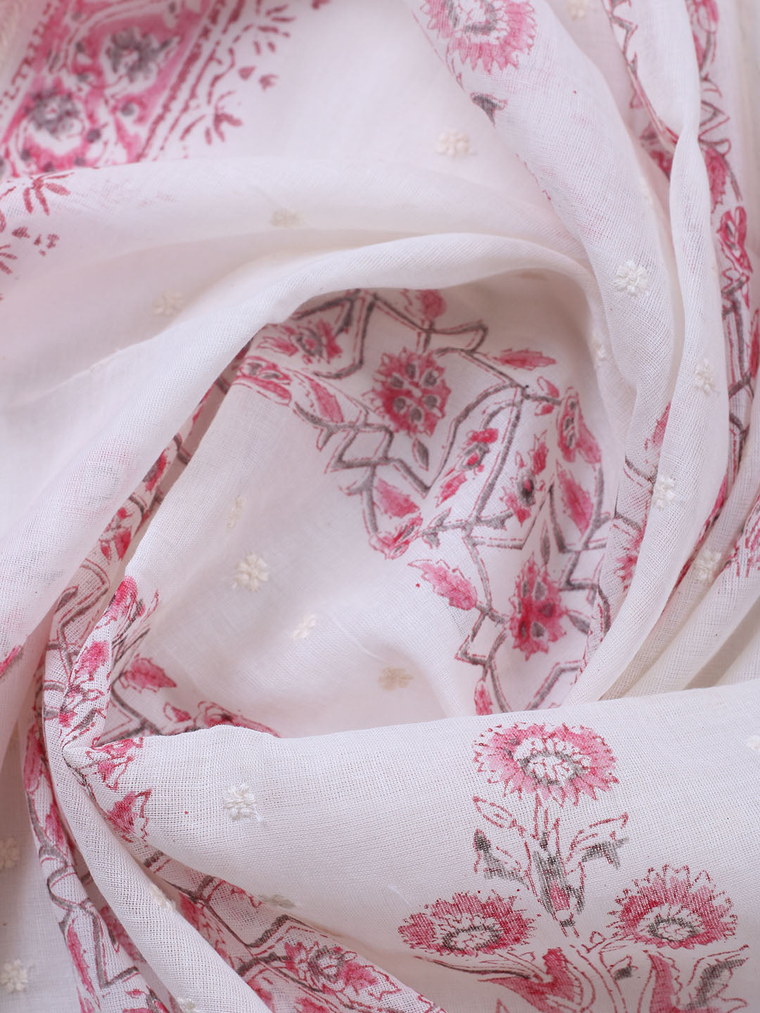 Embroidered Cotton Blend Unstitched Suit With Pant &amp; Dupatta