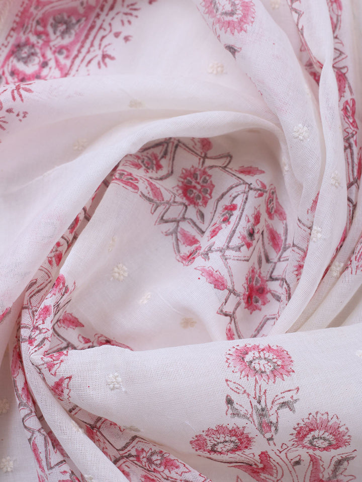 Embroidered Cotton Blend Unstitched Suit With Pant &amp; Dupatta