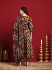 Printed Cotton Kurta With Pant & Dupatta