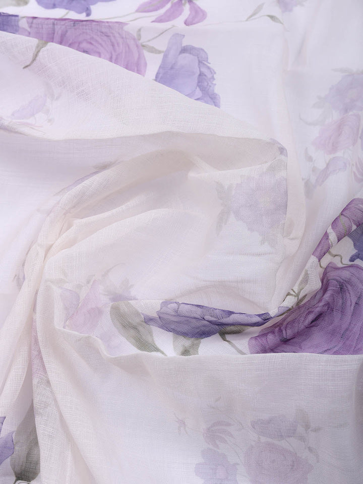 Printed Linen Blend Unstitched Suit With Pant &amp; Dupatta