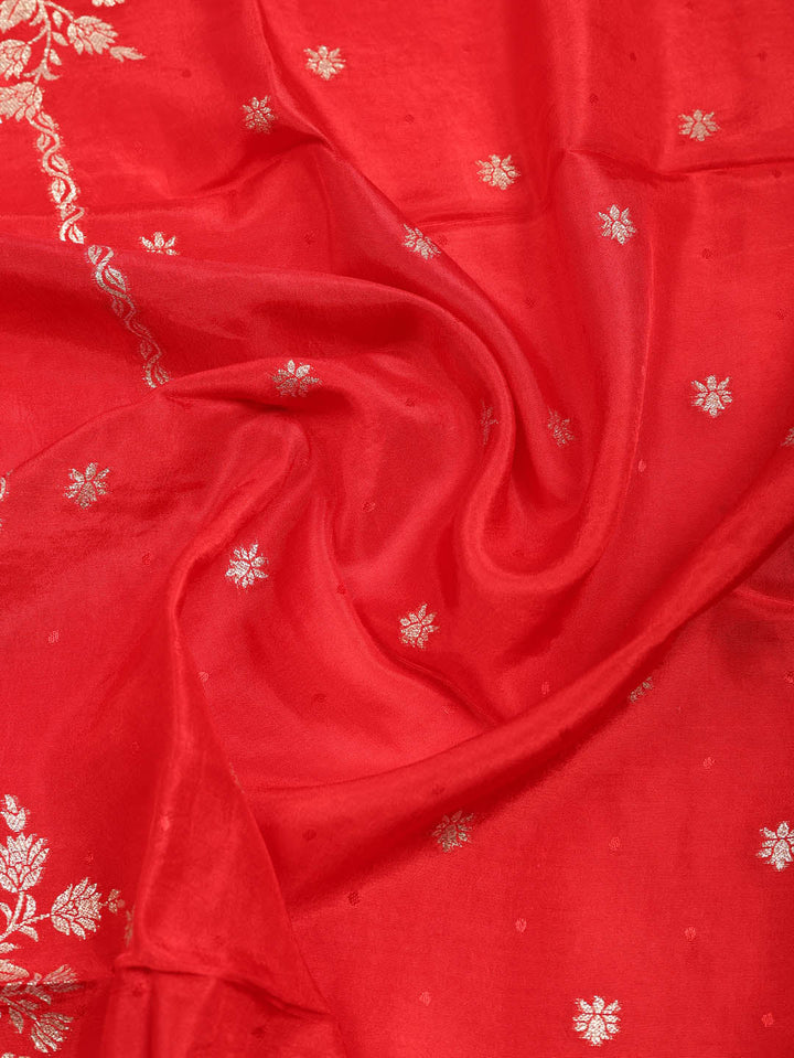 Embroidered Chanderi Unstitched Suit With Pant &amp; Dupatta
