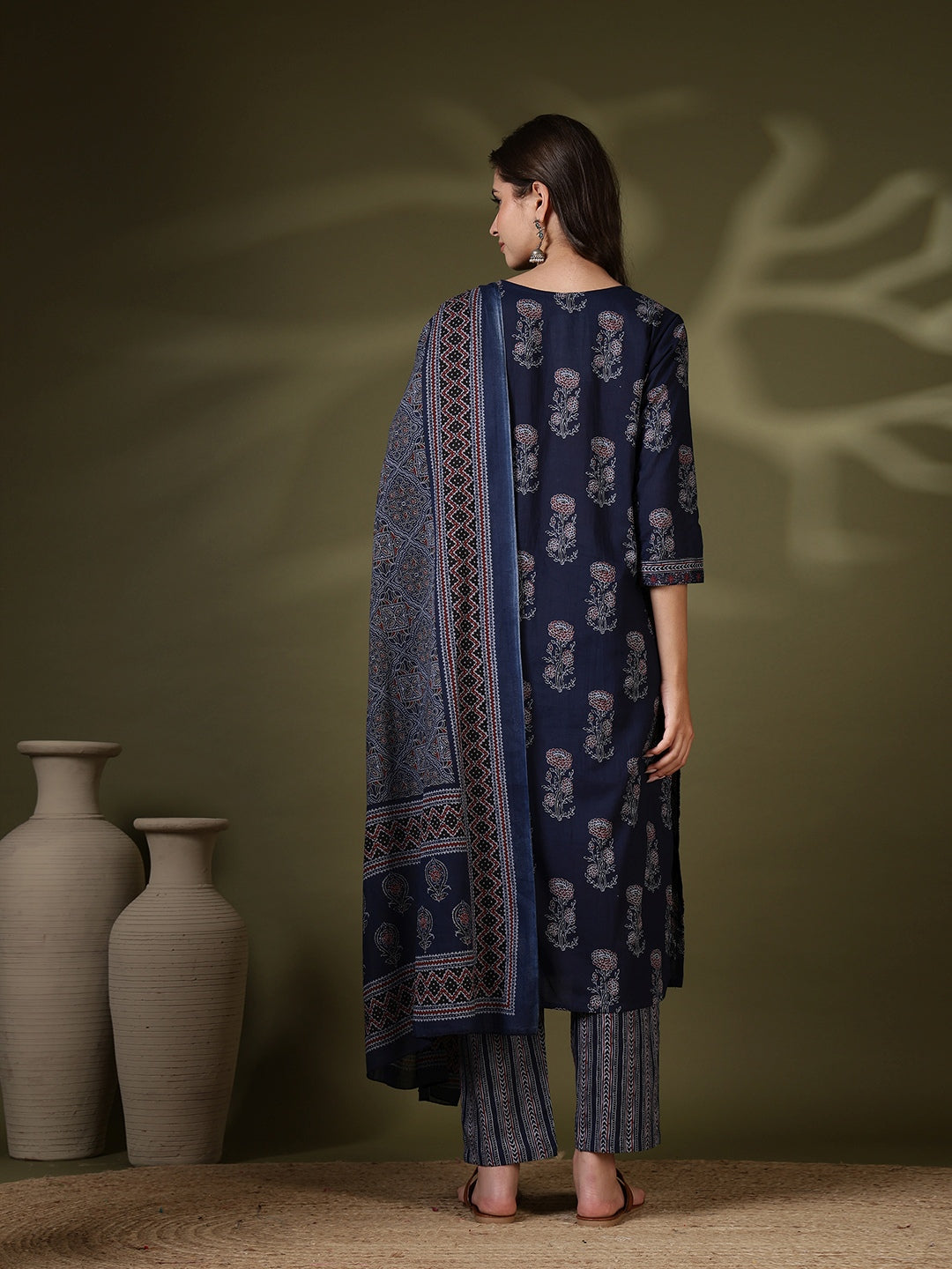 Printed Cotton Blend Kurta With Pant &amp; Dupatta