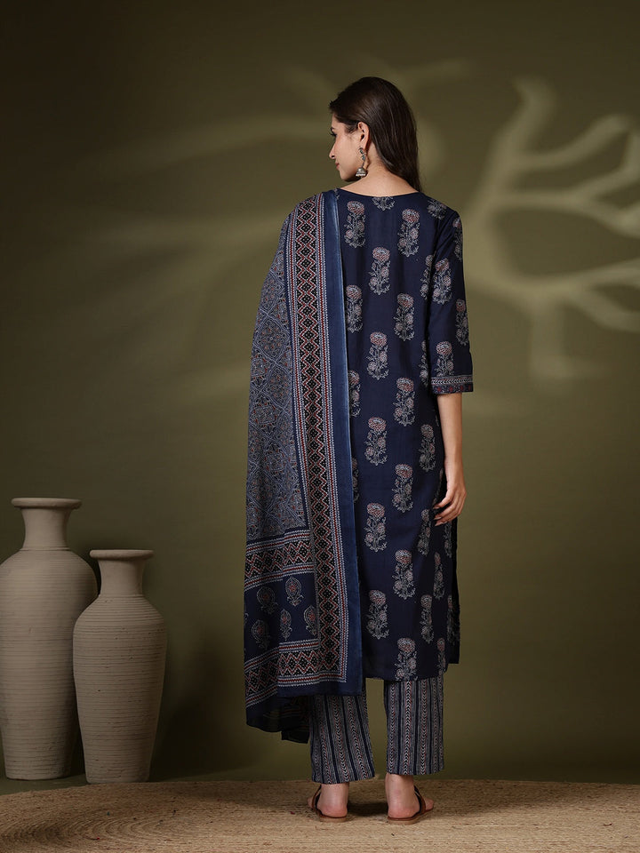 Printed Cotton Blend Kurta With Pant &amp; Dupatta