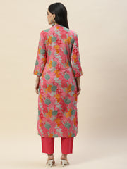 Floral Print Cotton Kurta With Pants