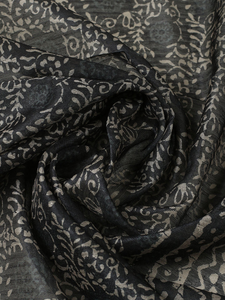 Printed Chanderi Unstitched Suit With Pant &amp; Dupatta