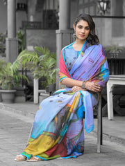 Printed Georgette Readymade Saree With Stitched Blouse