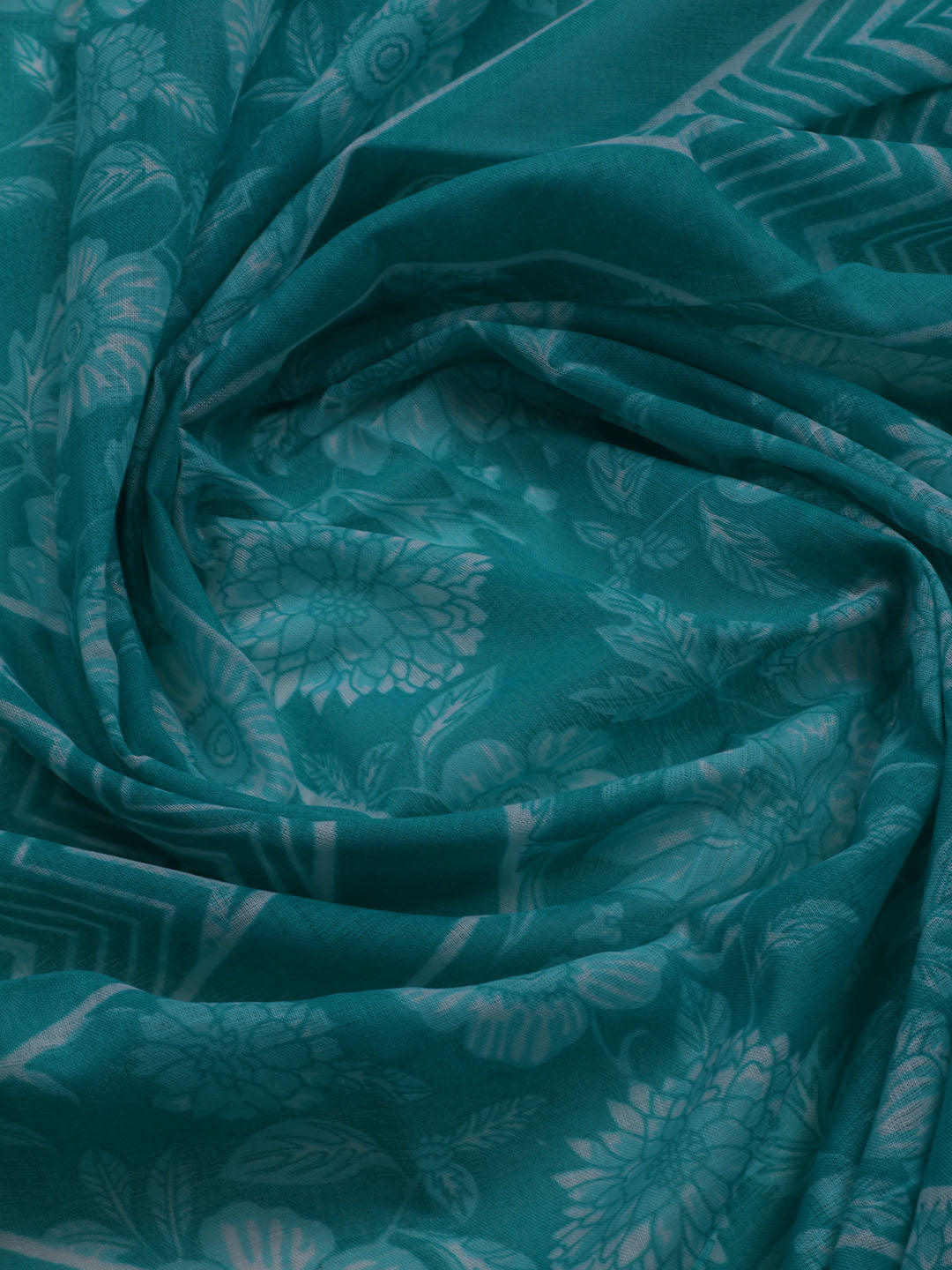 Printed Cotton Blend Unstitched Suit With Dupatta