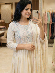 Embroidered Cotton Blend Kurta With Pant & Dupatta