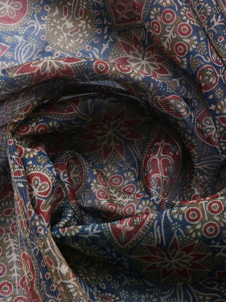 Embroidered Chanderi Unstitched Suit With Pant &amp; Dupatta