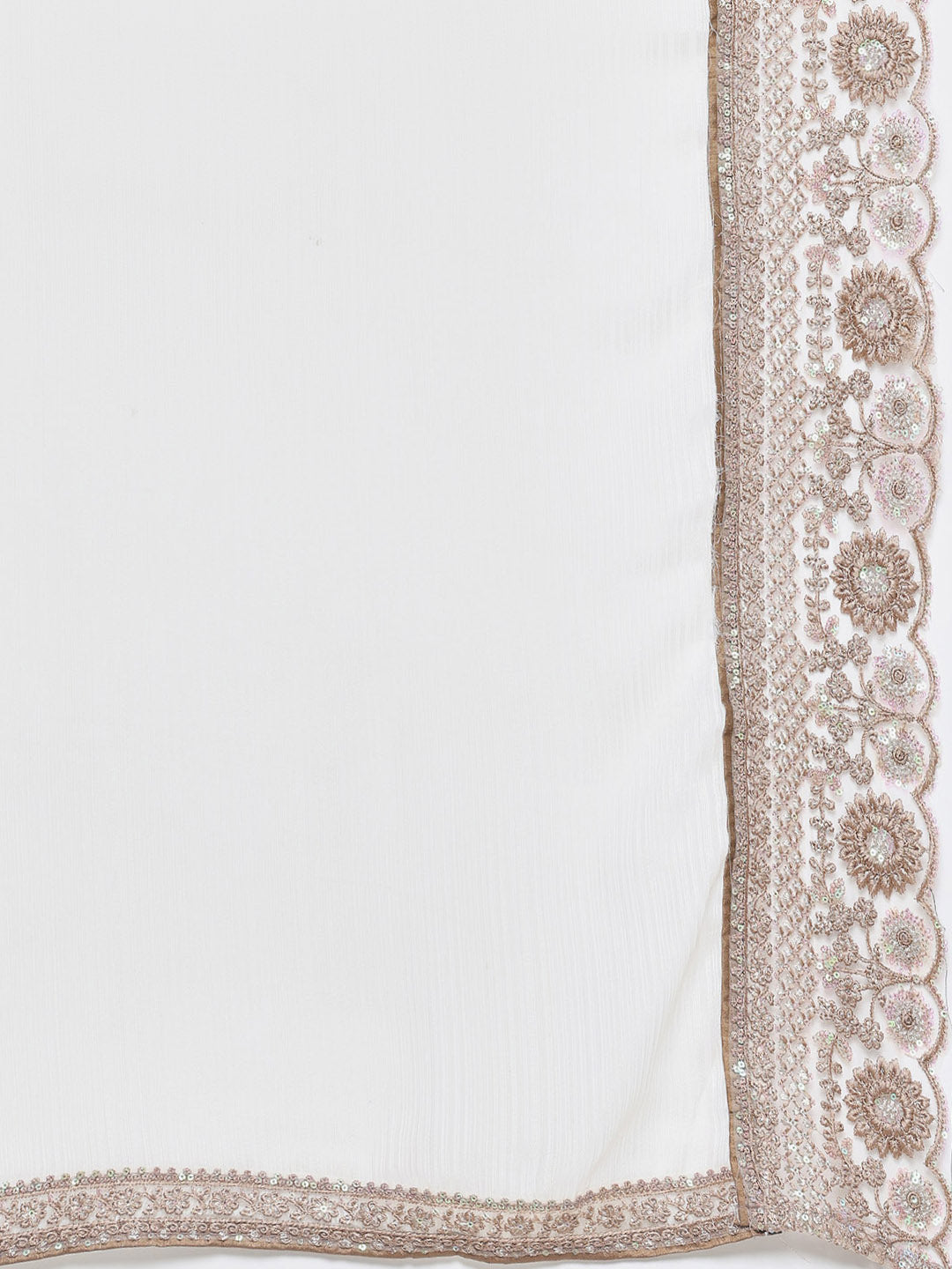 Plain Sequin Lace Border Chinon Saree