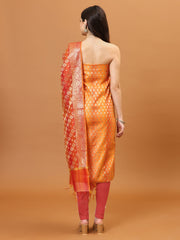 Woven Banarasi Chanderi Unstitched Suit With Dupatta