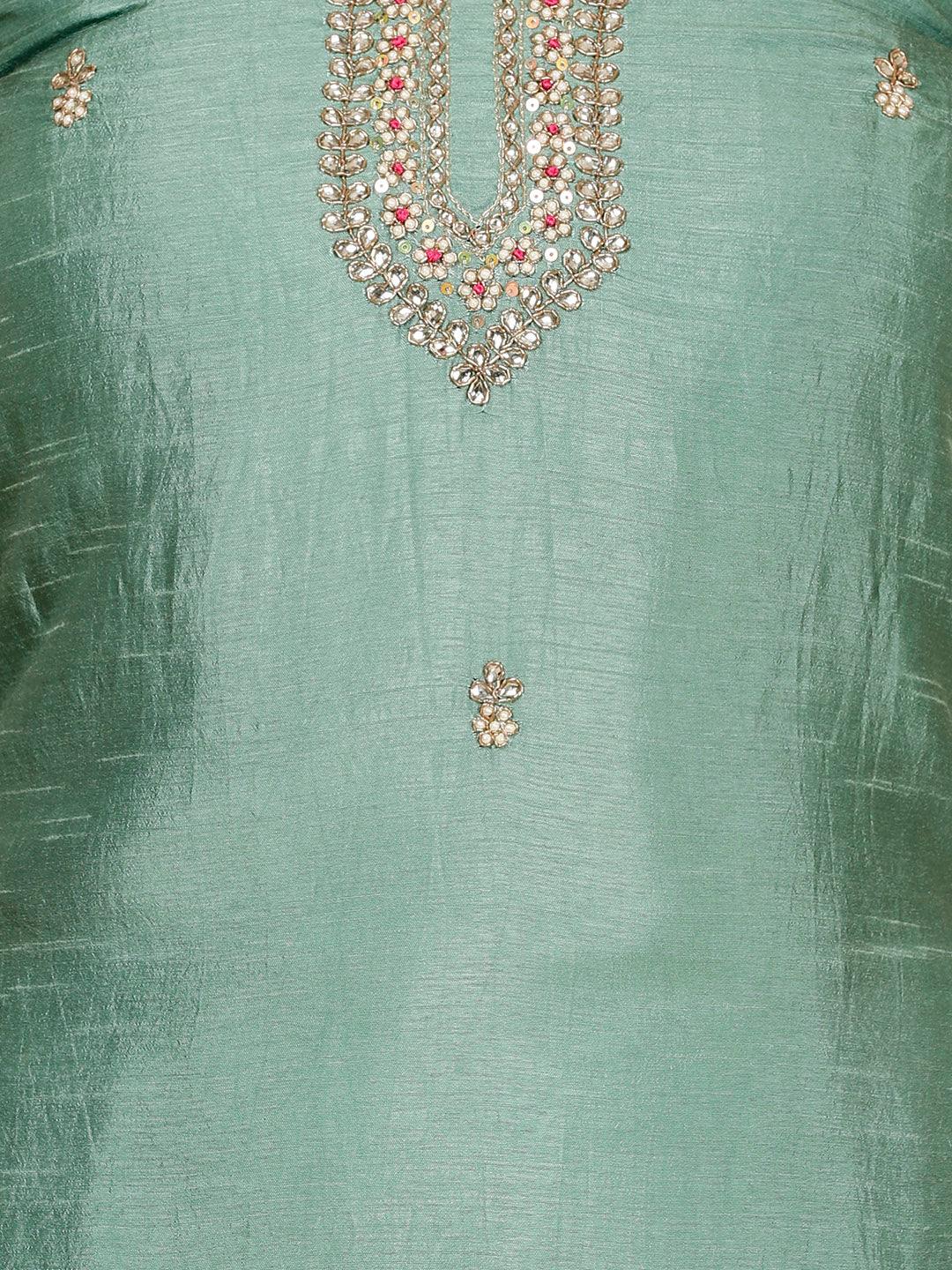 Neck Embroidered Chanderi Unstitched Suit Piece With Dupatta