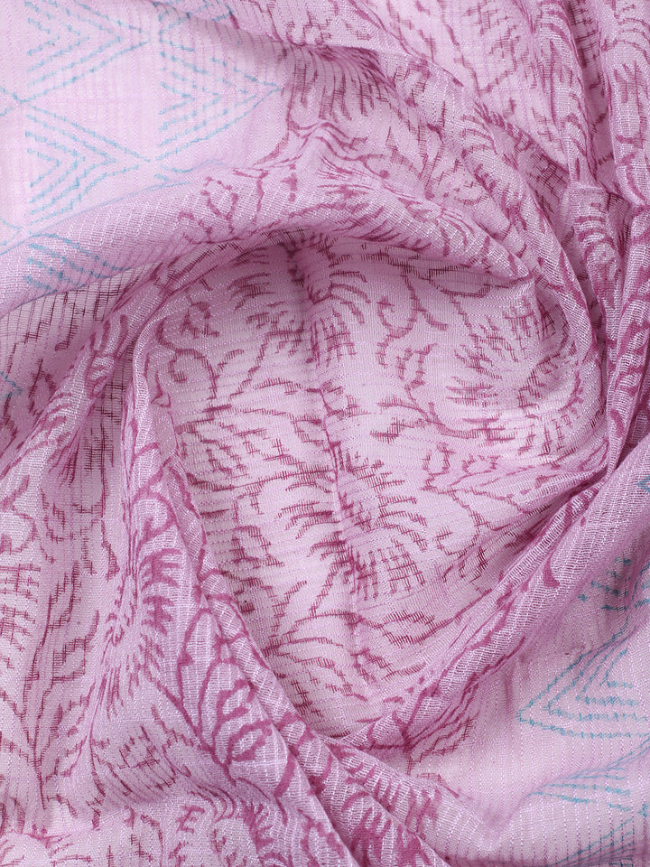 Printed Cotton Blend Unstitched Suit With Pant &amp; Dupatta