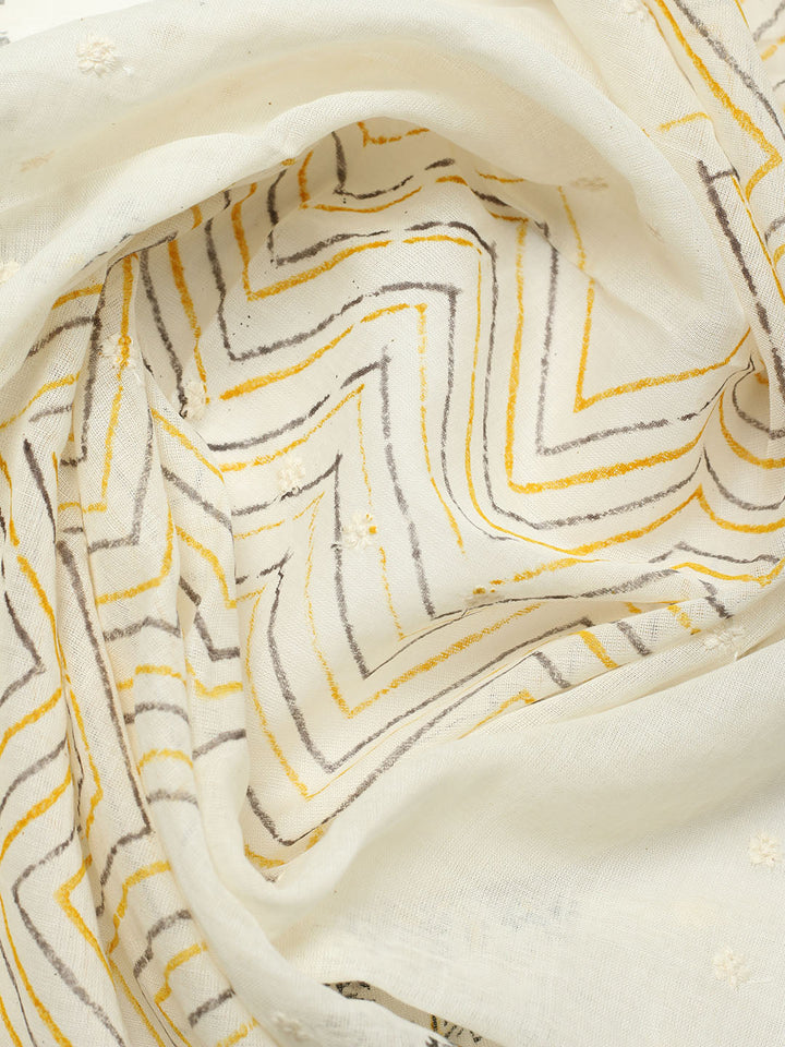 Printed Cotton Blend Unstitched Suit With Pant &amp; Dupatta