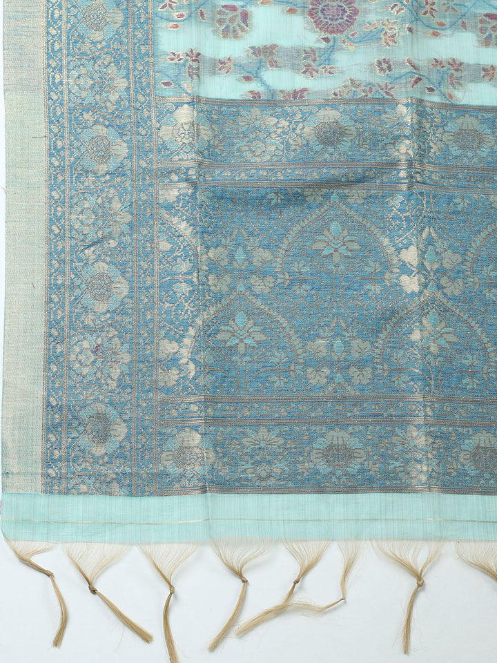 Embroidered Chanderi Unstitched Suit With Pant &amp; Dupatta