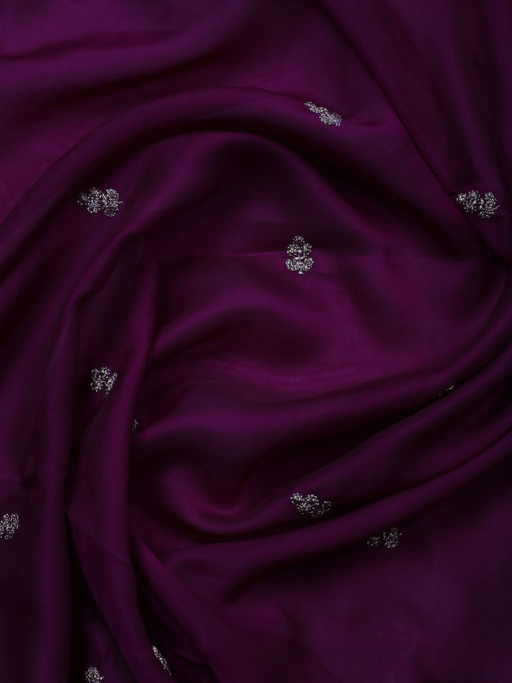 Embroidered Chanderi Unstitched Suit With Pant &amp; Dupatta