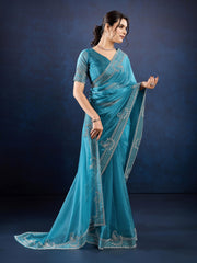 Stone Embroidery Organza Saree