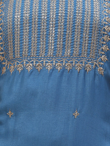 Neck Zari Sequin Embroidered Chanderi Unstitched Suit Piece With Dupatta