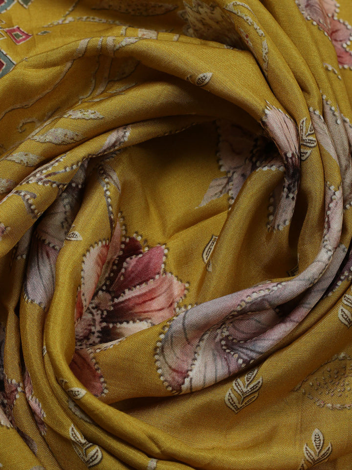 Embroidered Muslin Unstitched Suit With Pant Dupatta