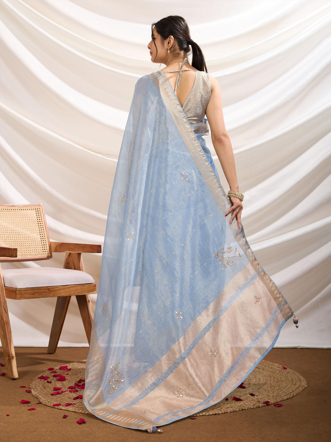 Embroidered Linen Blend Saree