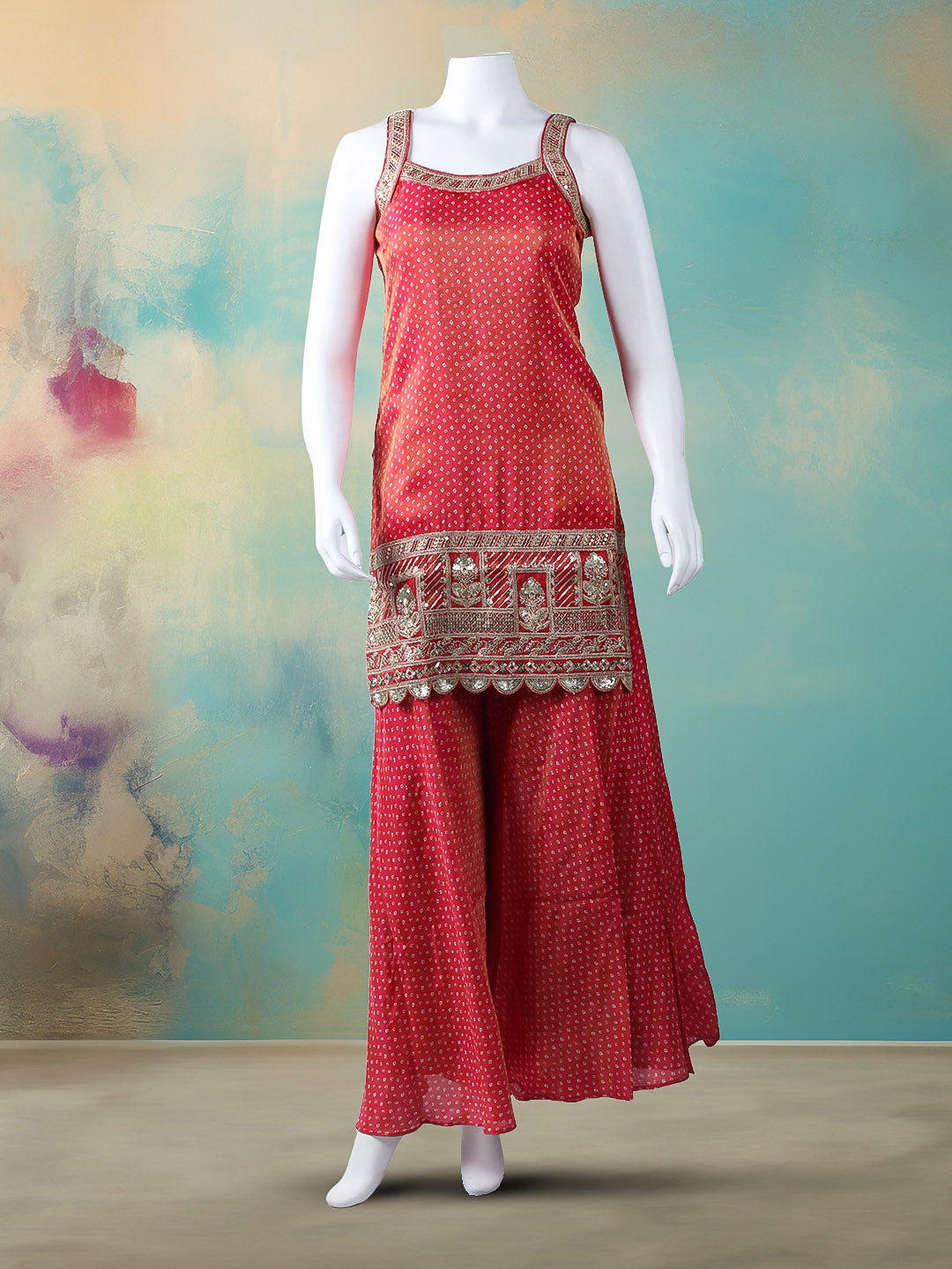 Woven Design Tissue Stitched Kurta With Pant &amp; Dupatta