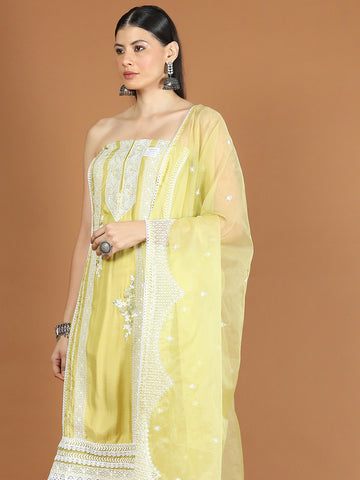 Neck Embroidered Muslin Unstitched Suit Piece With Dupatta