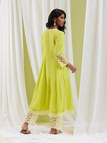 Plain Cotton Anarkali Kurta With Pants