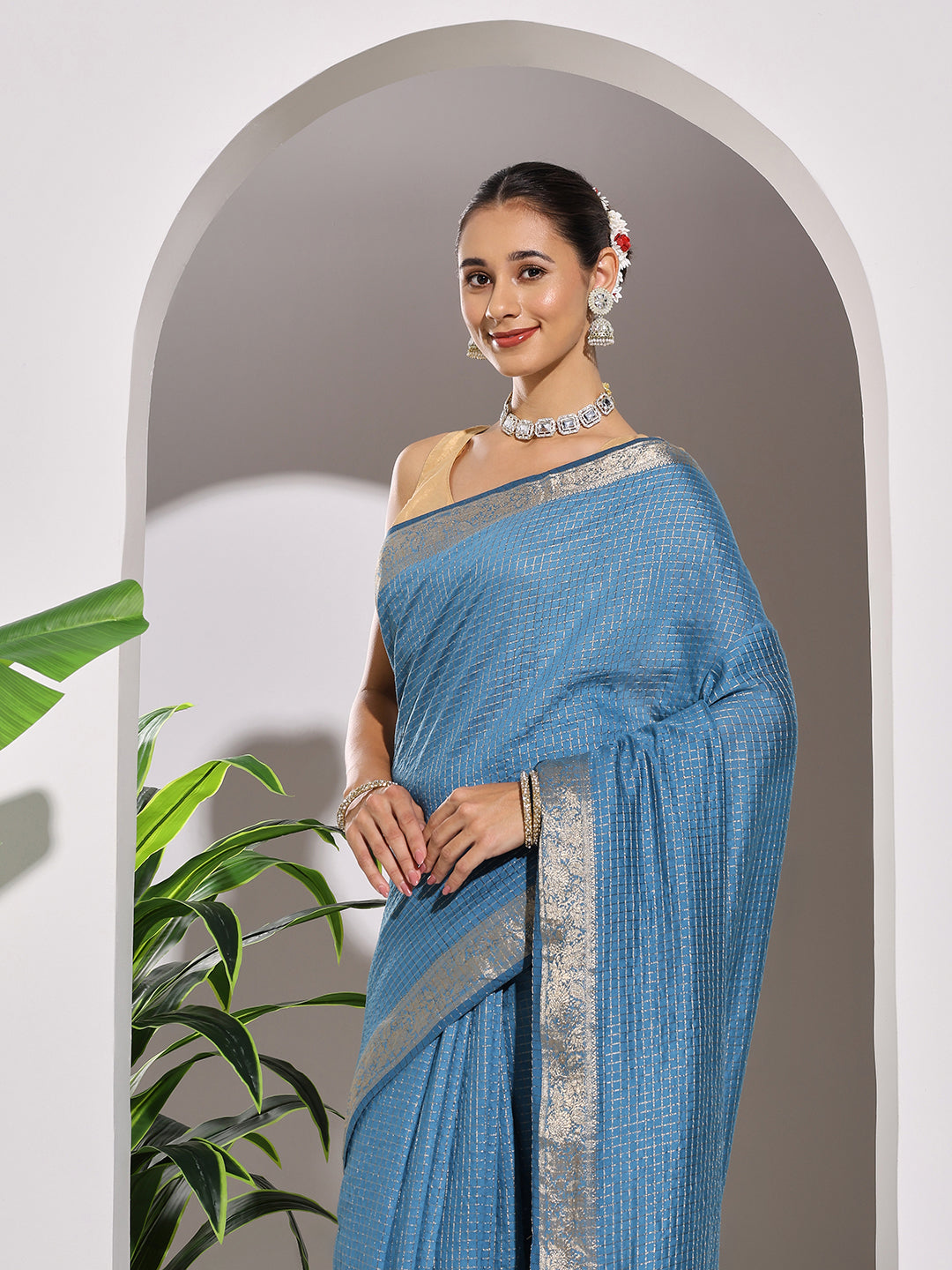 Zaari Jaal Tussar Saree