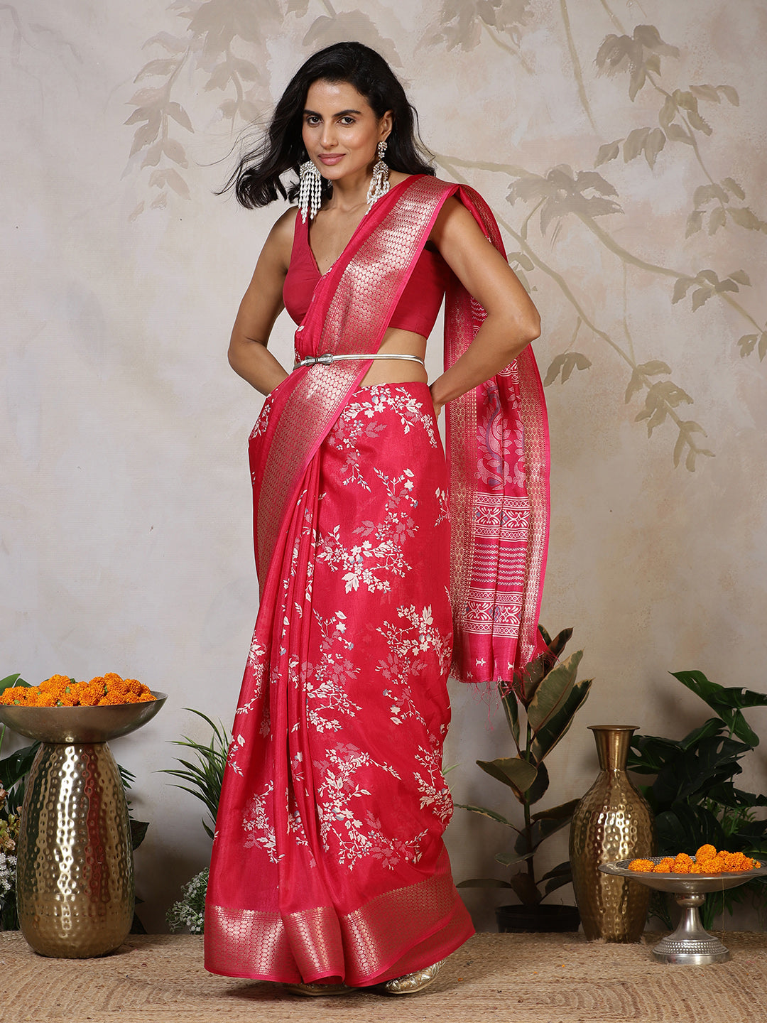 Woven Border Cotton Blend Saree