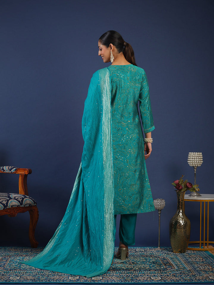 Printed Chanderi Kurta With Pant &amp; Dupatta