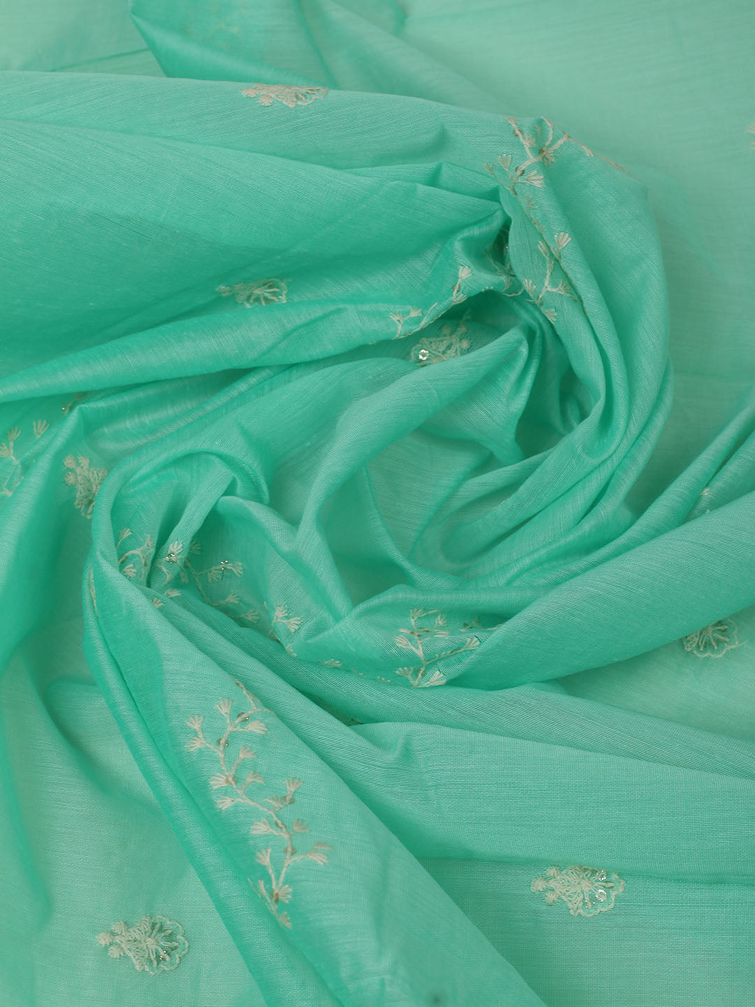 Embroidered Chanderi Unstitched Suit With Pant &amp; Dupatta