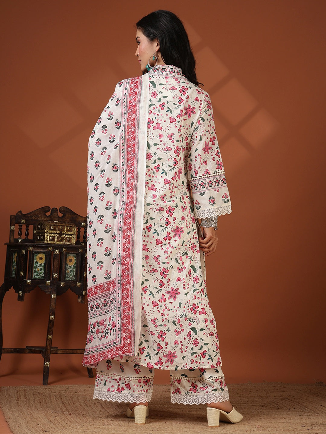 Printed Cotton Blend Kurta With Pant &amp; Dupatta