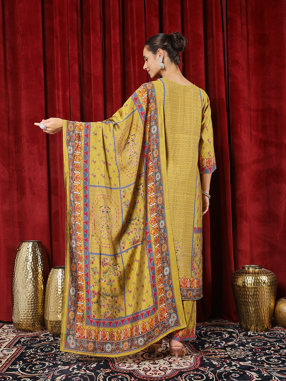 Printed Muslin Kurta With Pants & Dupatta