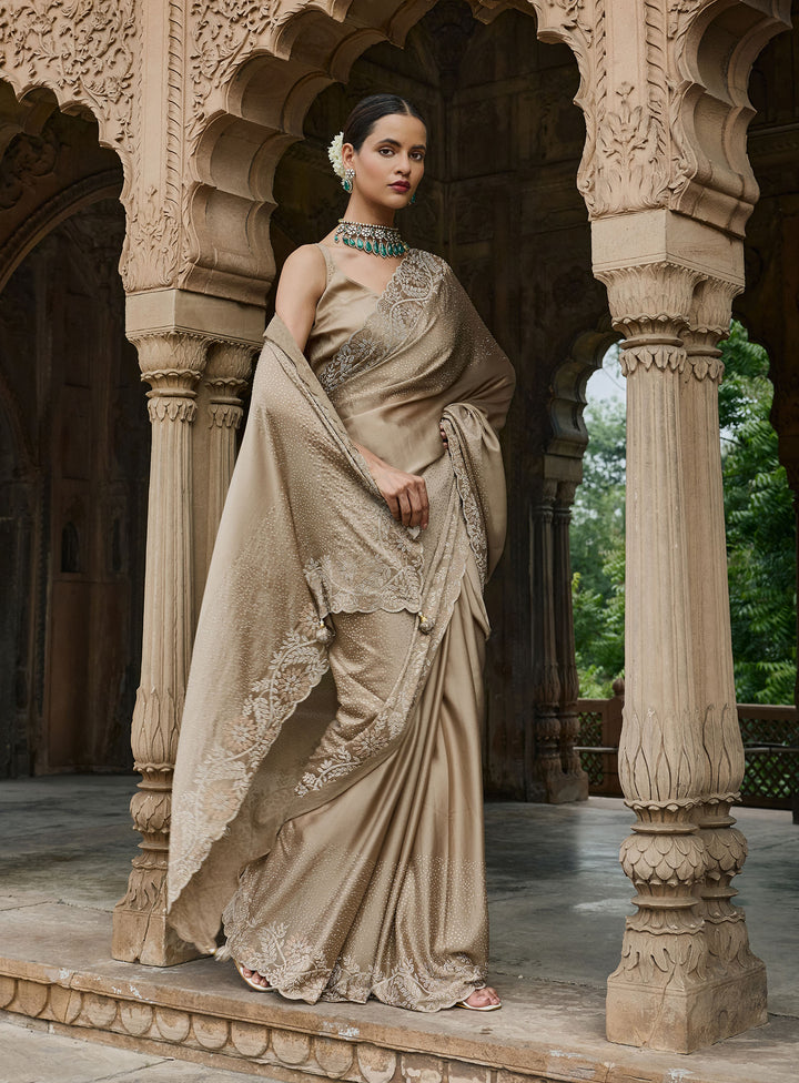 Beige Embroidered Georgette Saree