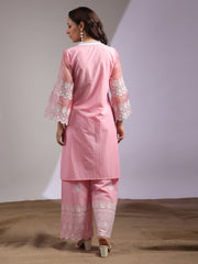 Lace Neck Cotton Blend Kurta With Pants