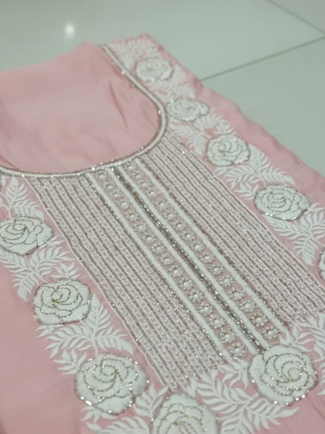 Embroidered Chanderi Unstitched Suit With Pant &amp; Dupatta