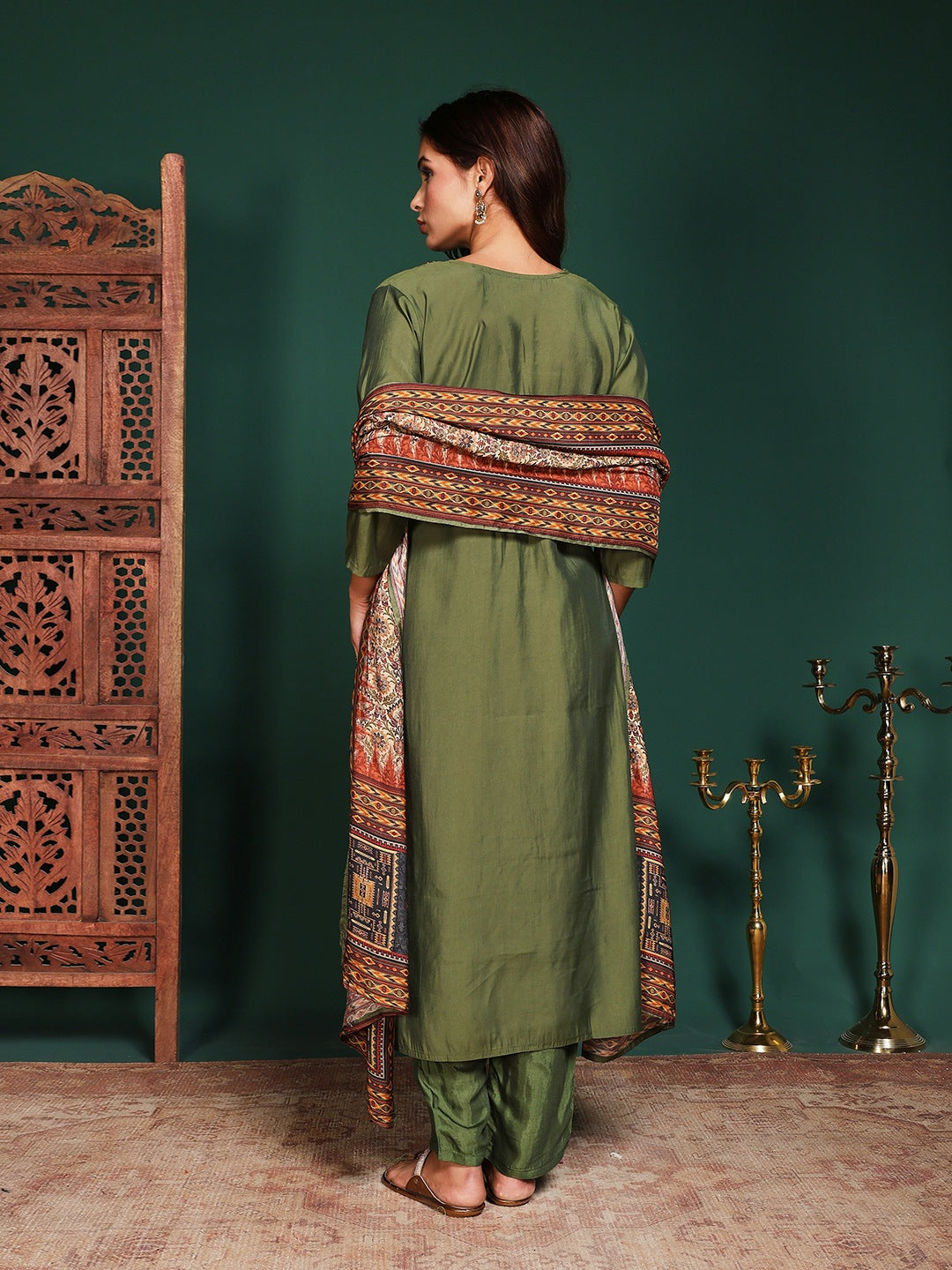 Floral Printed Cotton Blend Kurta With Pant &amp; Dupatta