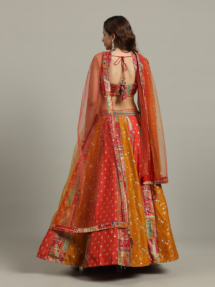 Multi Kali Art Silk Choli With Lehenga &amp; Dupatta