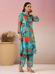 Floral Printed Muslin Kurta With Pants