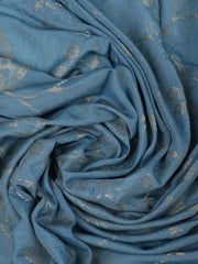 Embroidered Chanderi Grey Blue Unstitched Suit With Pant & Dupatta