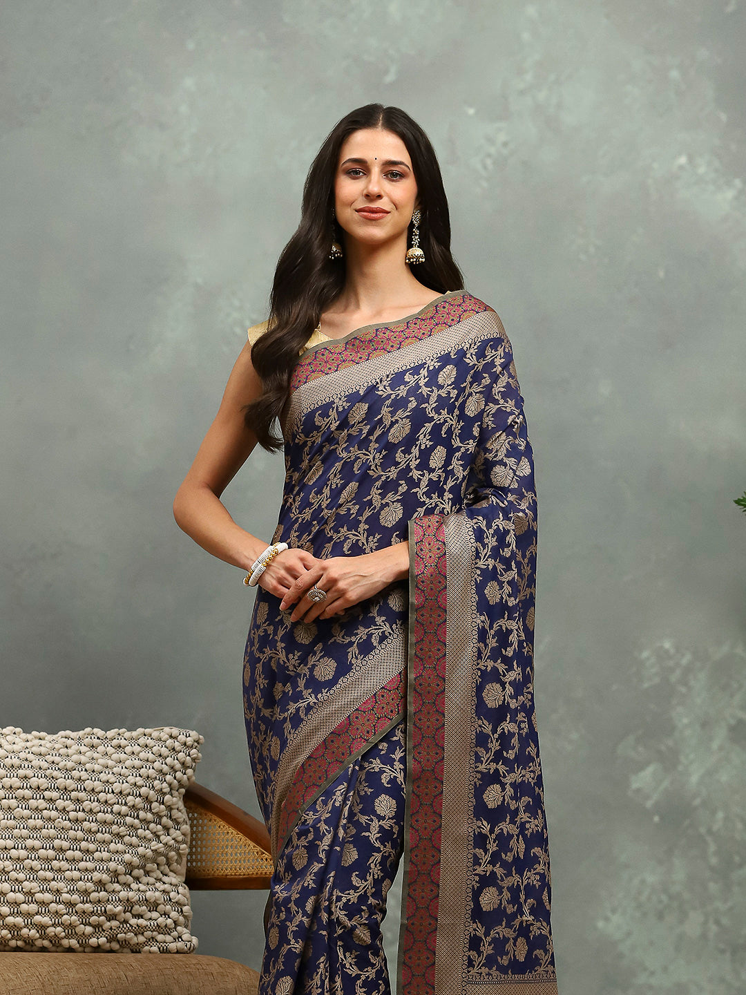 Resham Embroidered Cotton Blend Woven Saree